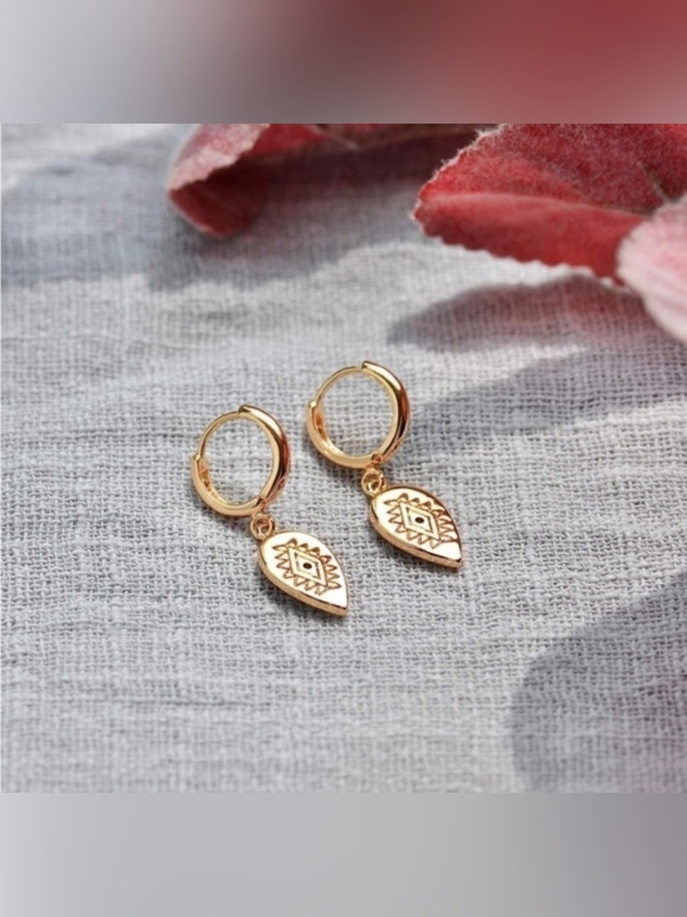 14k Gold Plated Engraved Huggie Hoop Earrings